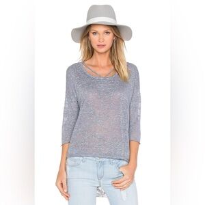 LNA Cape Strap Tee Top Burnout 3/4 Length Sleeve White Burnout High Low hem XS